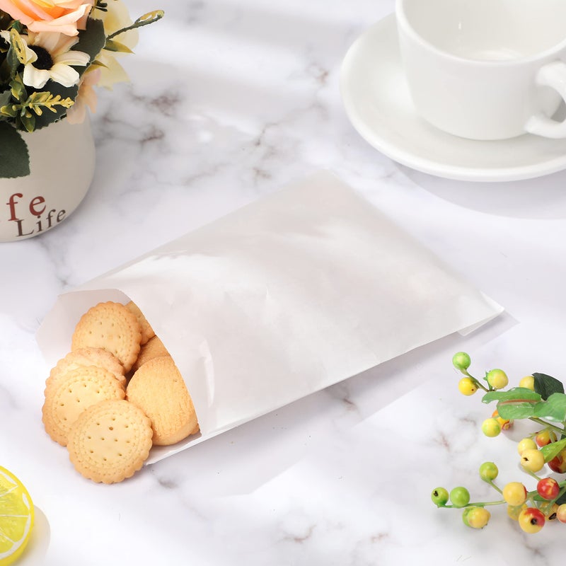 Epakh 500 Pcs Grease Resistant Paper Treat Bags 5. 12 x 7. 09 Inches Paper Cookie Sleeves Bags Glassine Semi Transparent Flat Bakery Sleeves Envelopes for Bakery Candies Chocolate Hand Pie(White) - Image 4